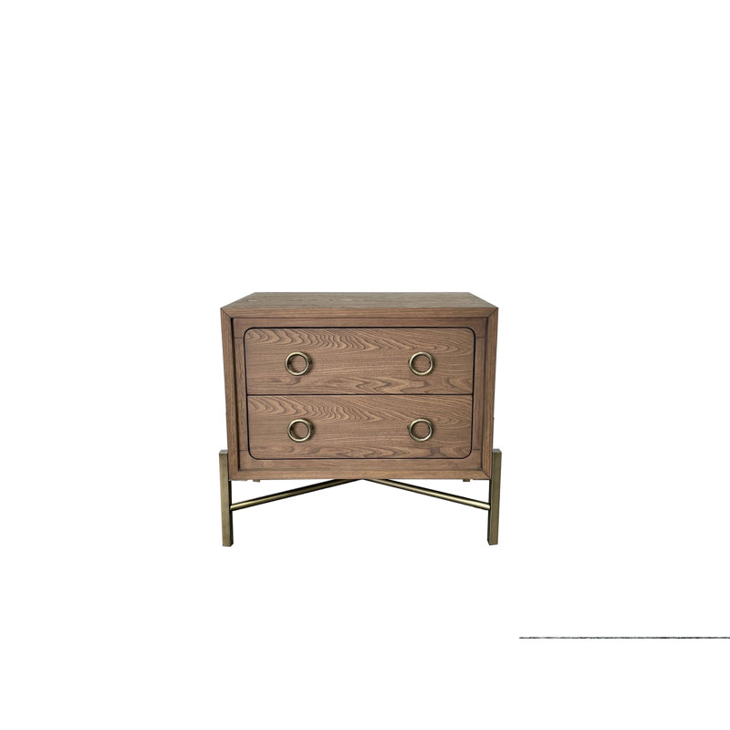 Table de chevet 2 tiroirs avec USB en latte avec base en métal
