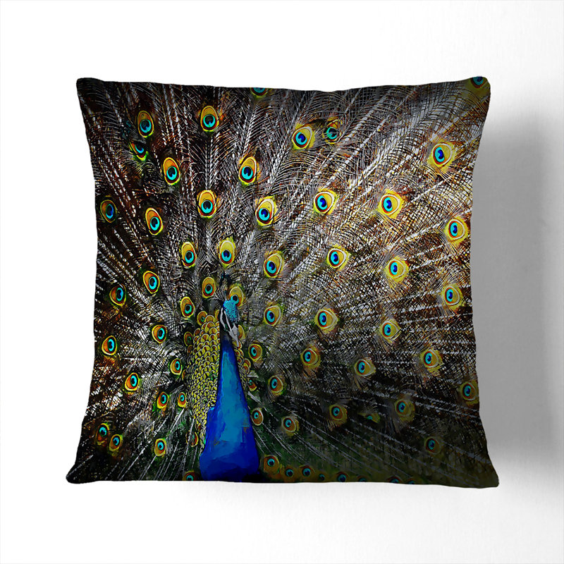 Peacock with Outstretched Feathers Cushion with Filling, White, 55cm H x 55cm W x 20cm D