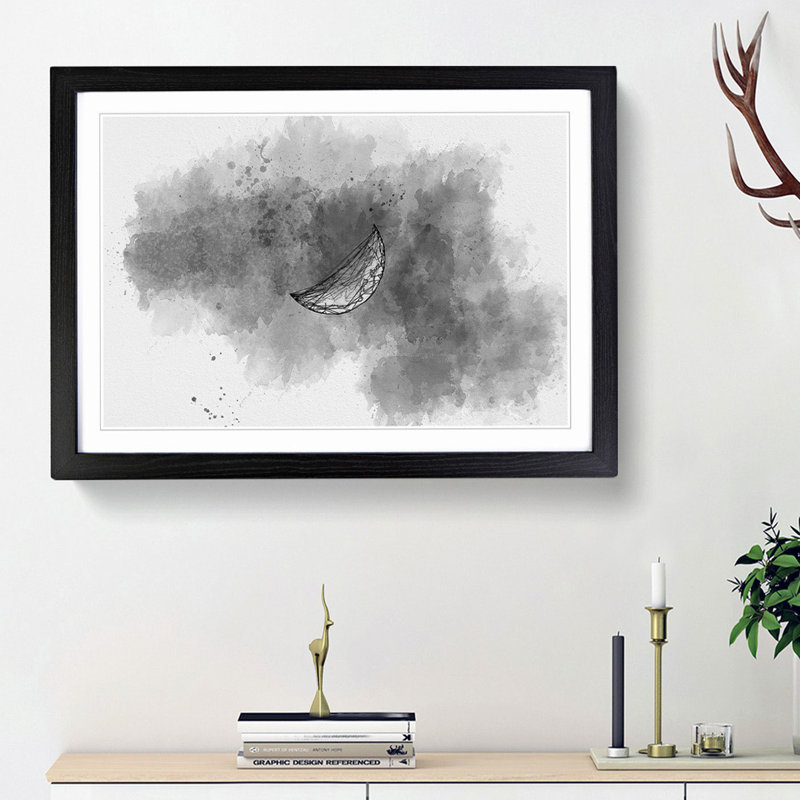 A Half Moon in Abstract - Picture Frame Graphic Art Print, 48cm H x 65cm W x 2cm D, Black Framed