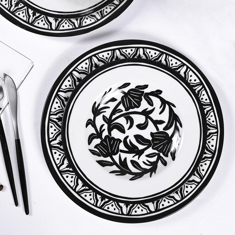 Black and White Melamine Dinnerware Set, Service for 4