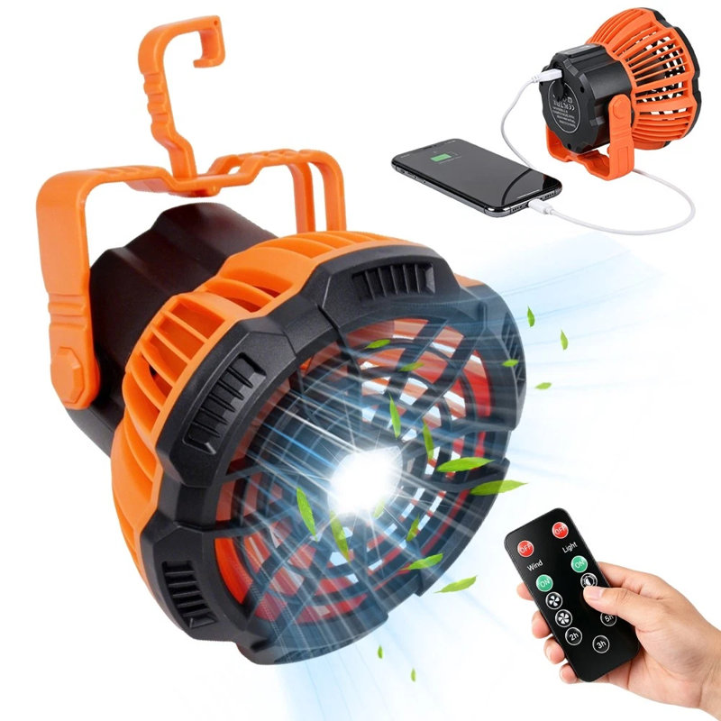 Ventilateur de camping portatif avec lumière DEL, ventilateur de tente USB à pile rechargeable avec lanterne