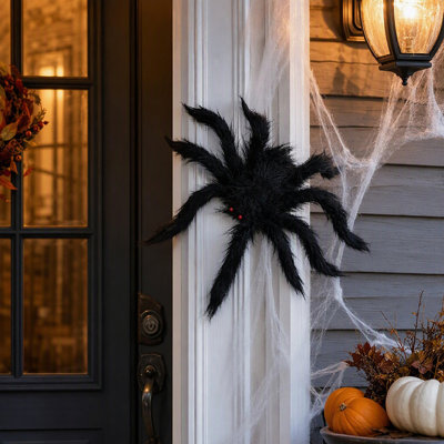 Halloween Giant Hairy Spider Decoration, 2pcs Large Outdoor Indoor Scary Black Spider Prop for Haunted House, Yard, Lawn and Party Decor
