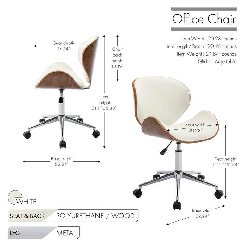 Larkin Faux Leather Mid-Century Office Chair, White
