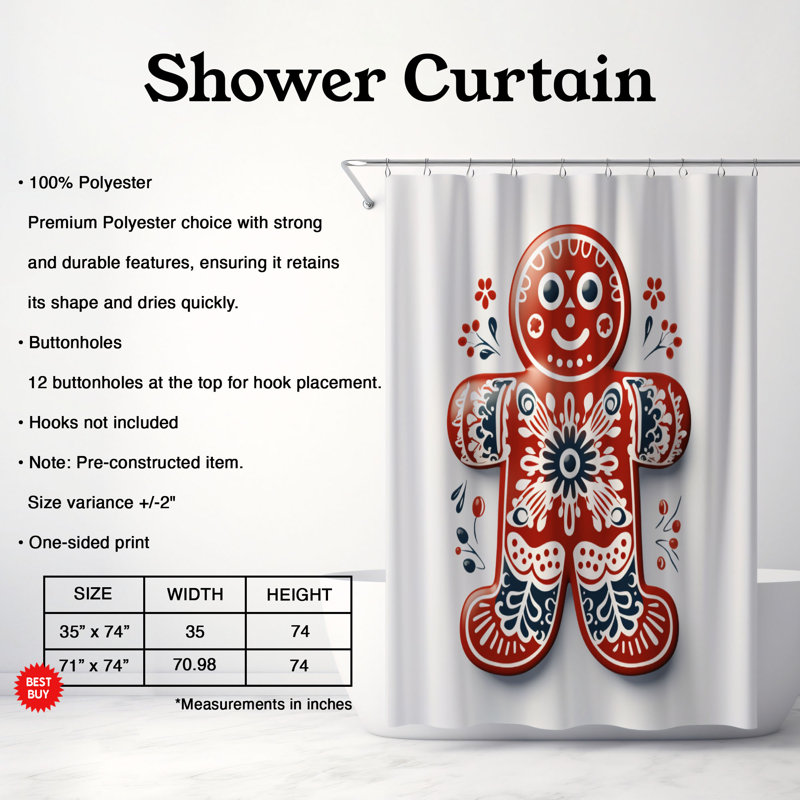 Scandinavian Holiday - rideau de douche standard 1 pièce, H 74 po x l 71 po