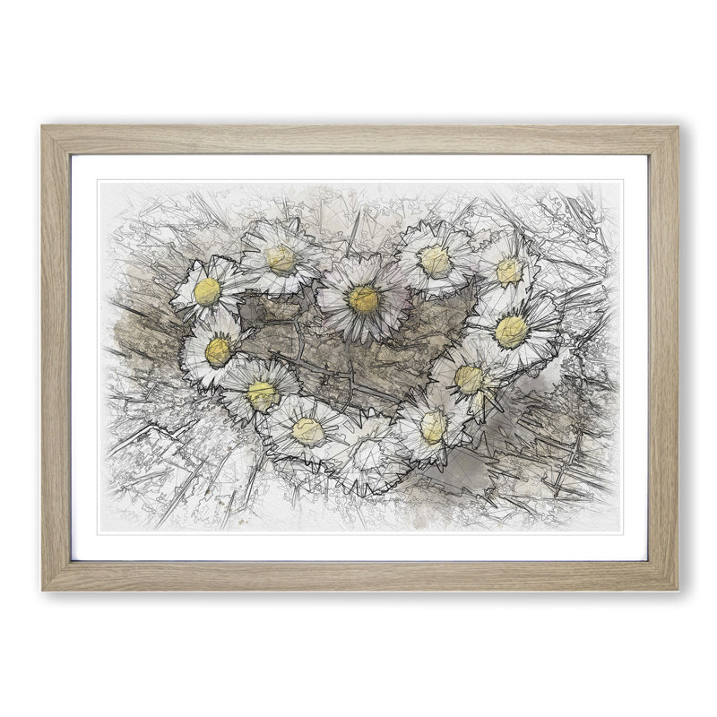 Daisy Heart Chain - Picture Frame Painting, Oak, 36cm H x 48cm W x 2cm D