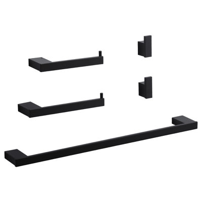 5-Piece Black Decorative Bathroom Hardware Set With Towel Bar,Toilet Paper Holder And Robe Hook