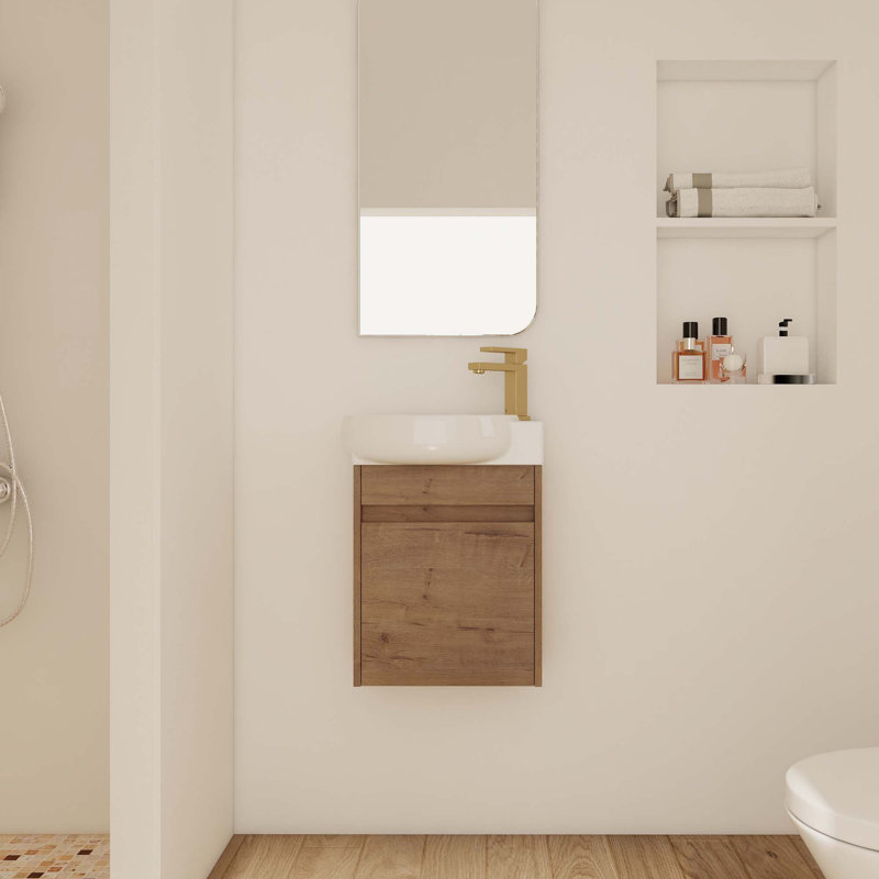 16"Small Bathroom Vanity With Sink, Oak