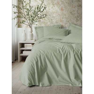 Luxurious Sage Green Ranforce Single Quilt Cover Set, 63 x 87 | 100% Cotton, 145 Thread Count, Machine Washable | Includes Duvet Cover with Button Closure, Flat Sheet & Envelope Pillowcase | Soft and Stylish Bedding