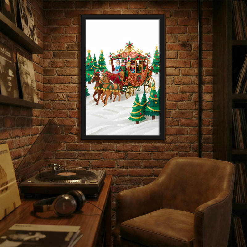 Chariot de Noël avec arbres et neige, H 18 po x l 12 po