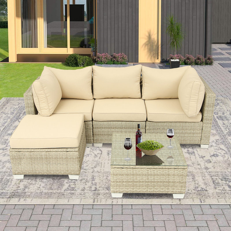 Canapé de patio extérieur en osier 29 po Aceituno, Beige, Blanc