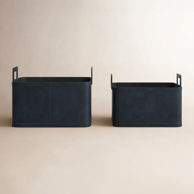 2 Piece Leather Basket Set