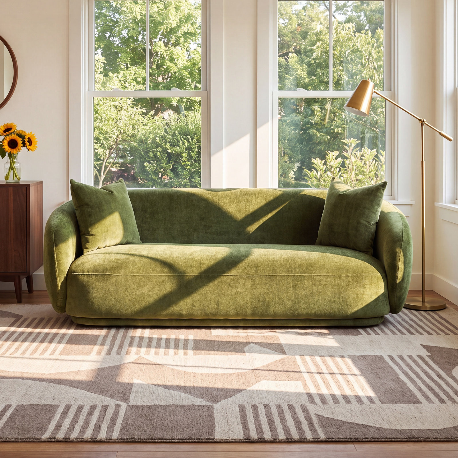 86'' Upholstered Sofa, Distressed Green Velvet