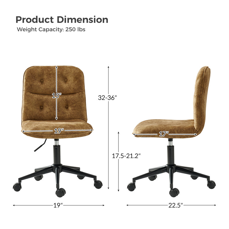 Brown Faux Linen Armless Swivel Task Chair with Metal Base