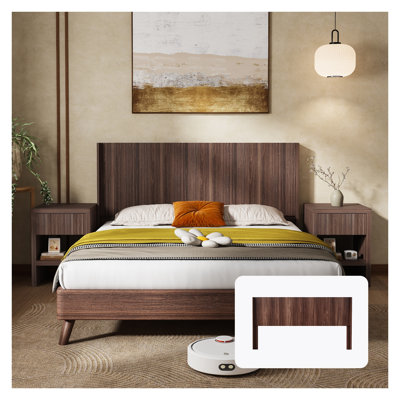 Tête de lit pour grand lit en bois massif de couleur brun noyer de 64,4 po et cadre de lit à panneau de fibres à densité moyenne