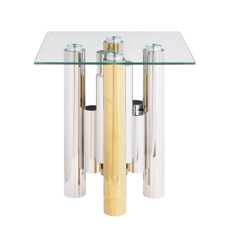 Plateau de table de salon carré en acier inoxydable - verre de 20 po, intérieur poli doré
