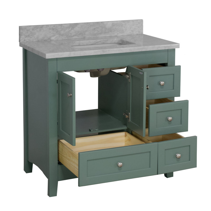 Ensemble de meuble-lavabo simple 36 po Edber, Vert sauge, Marbre de Carrare
