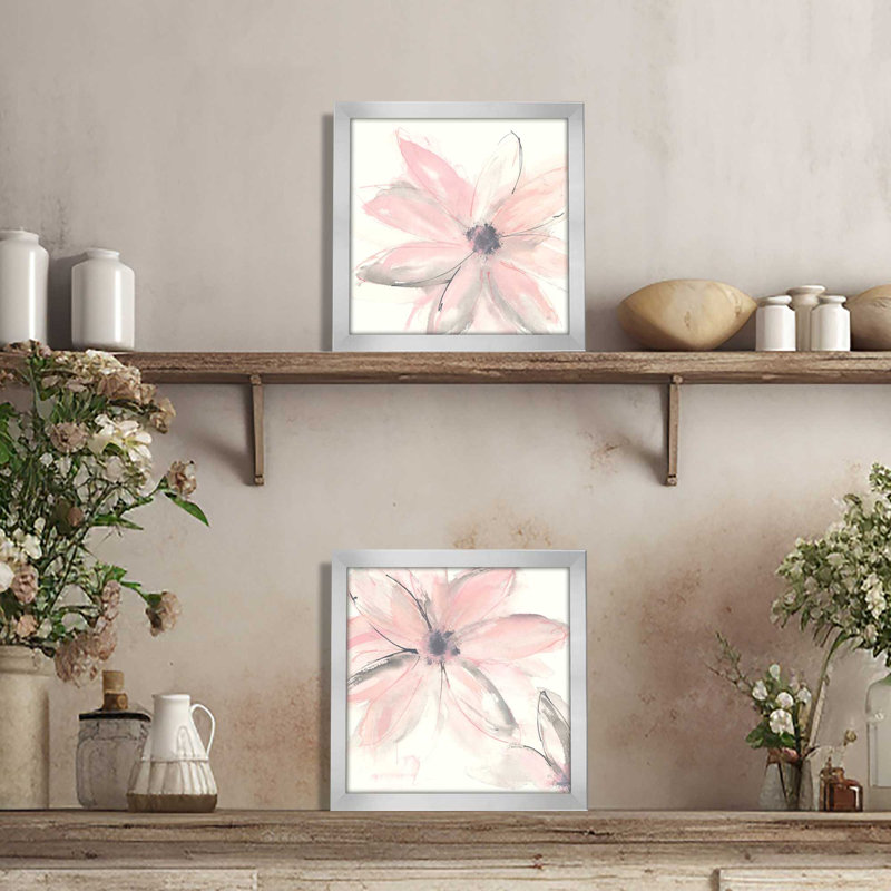 Ensemble de 2 pièces de clématite rosée encadrée sur papier