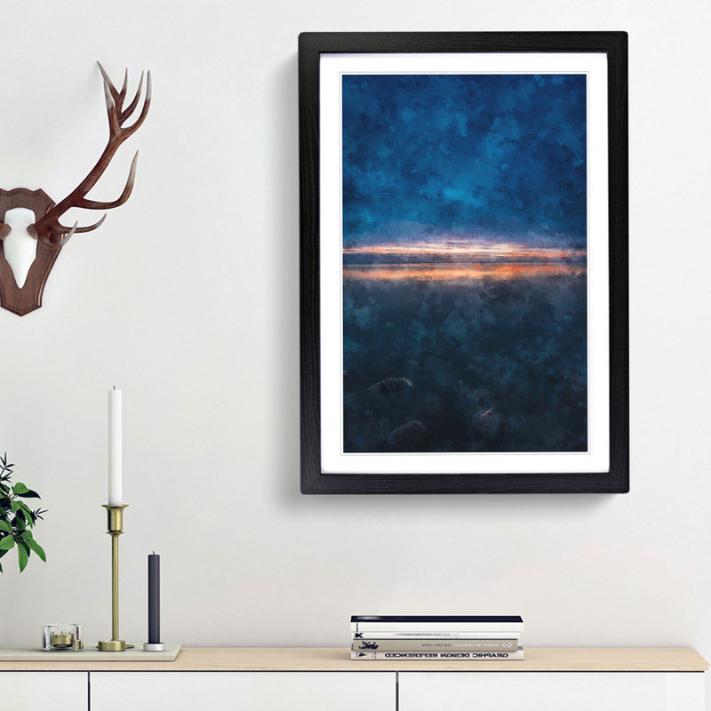 Horizon on the Beach - Framed Print, 45cm H x 33cm W x 2cm D, Black Framed