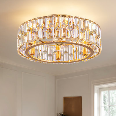 Ventilateur de plafond à profil bas en cristal 19,7 po avec lumières Zanai