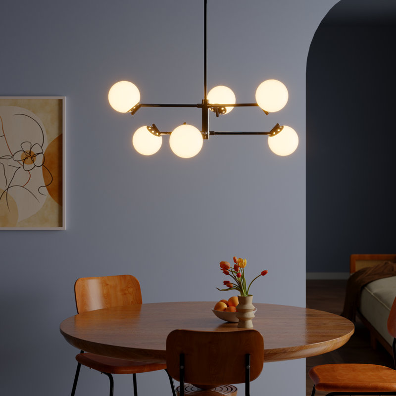 Luminaire suspendu spoutnik linéaire à 6 lumières Glenarm, Doré