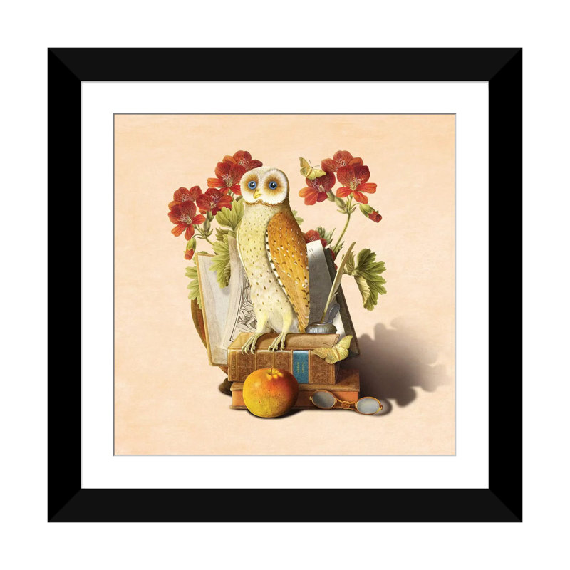 Hibou apprenti, H 16 po x l 16 po x P 1 po, Papier d'art encadré noir