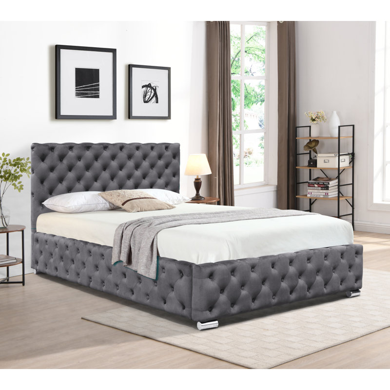 Ademaro Upholstered Bed Frame, Grey