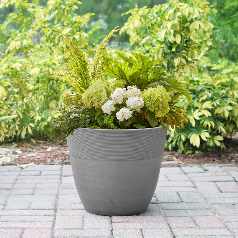 Pot à fleurs en plastique gravé Myrtlewood, H 10 po x l 12 po x P 12 po, Ciment