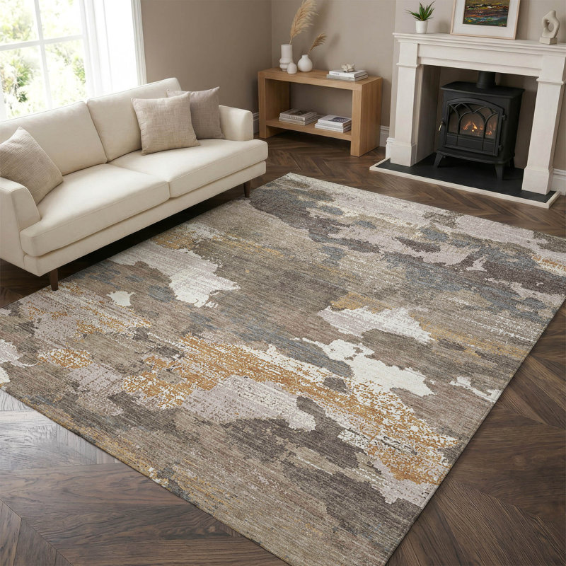 Tapis abstrait lavable à la machine de qualité supérieure Mayfield AMF2434, Brun, 10' x 14'