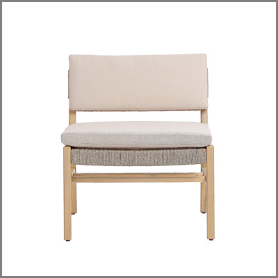 Chaise longue en acacia et coussin beige
