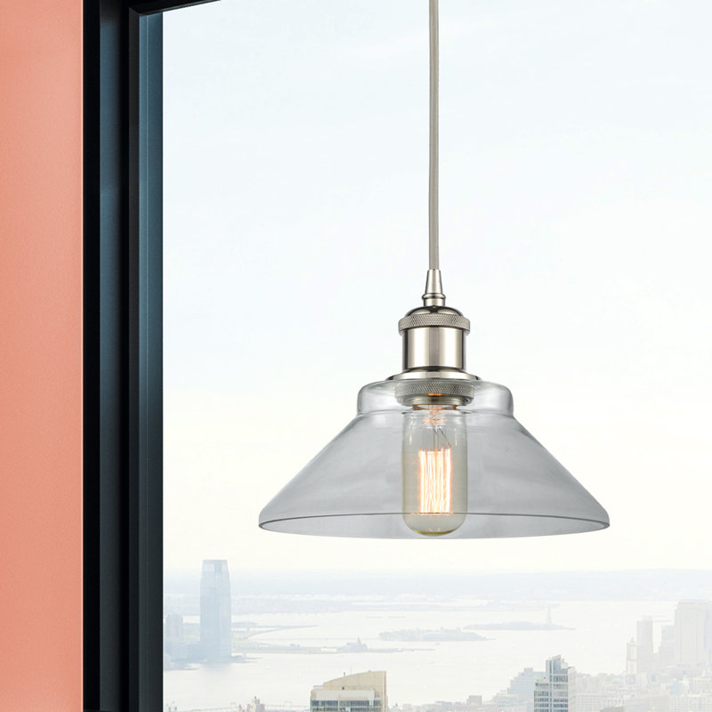 Luminaire suspendu conique à 1 lumière Newton St Loe, Ampoule DEL 6 watts Vinage, Transparent, Nickel poli