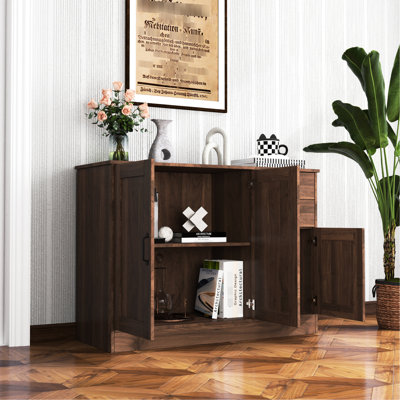 Buffet moderne en bois 43,3 "- 2 portes, 1 rangement et tiroirs de service en noyer séduisant avec armoire de 43,3 pouces pour la maison