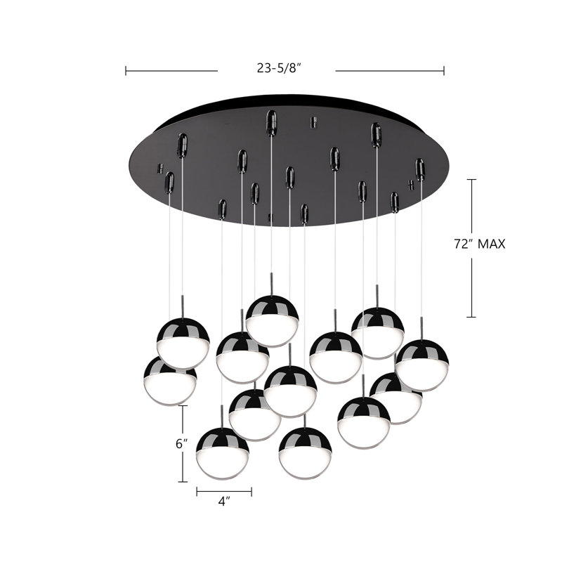 Pluto LED Pendant, 13 Lights, 108 W, Black Chrome
