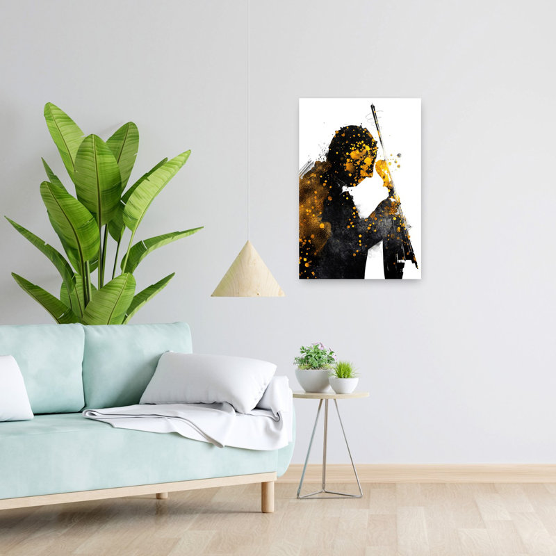 Golden Cello Silhouette Abstract Contemporary, 24" H x 16" W