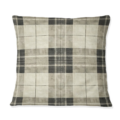 Beige Grey Modern Plaid Art II - Modern Throw Pillow