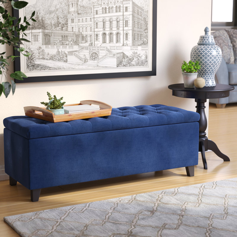 Banc de rangement à plateau capitonné Maniscalco, Bleu marine