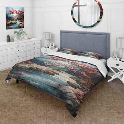 Red And Gold Flower Tree Moonlight Beauty VII - Tree Duvet Cover Set