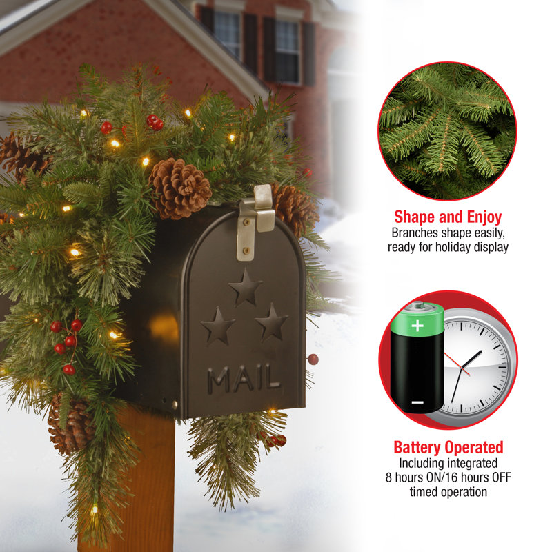 36 in. Colonial Mailbox Swag with LED Lights