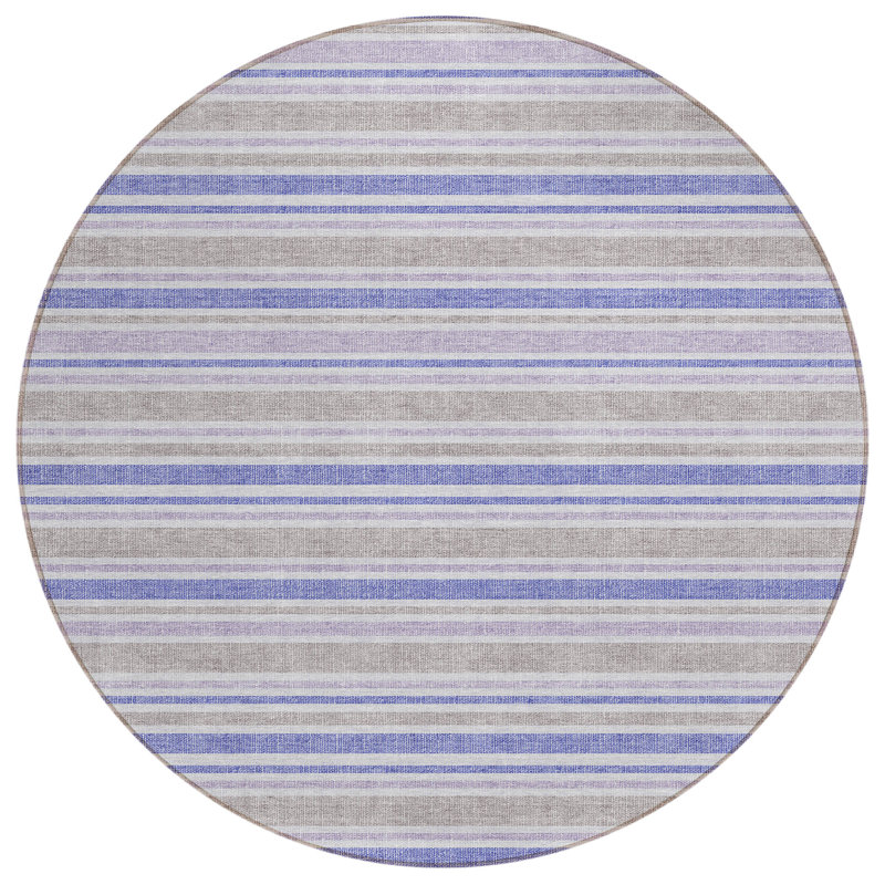Kinslee Washable Striped Indoor / Outdoor Rug, Round 8'