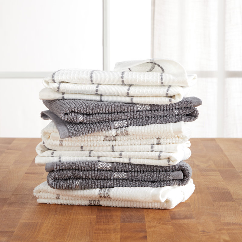 Ensemble de 6 serviettes de cuisine gaufrées Martha Stewart, lin, 16 po x 28 po, gris