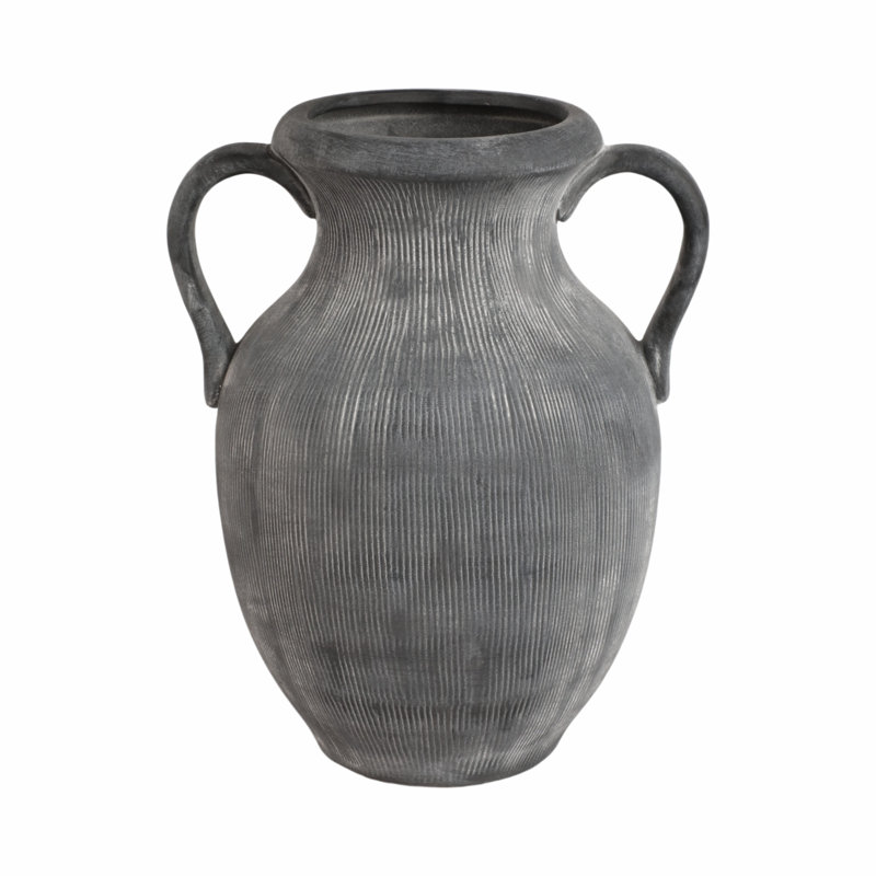 Stoneware Table Vase, 12" H x 10" W x 8" D, Black/Ivory