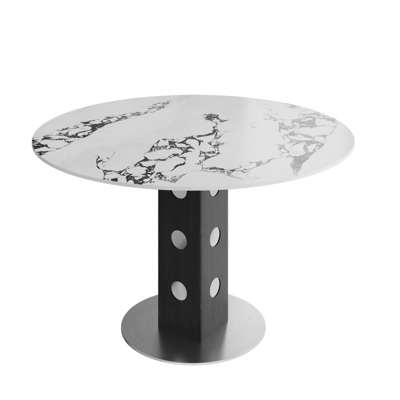Table de salle à manger simpliste circulaire en pierre pour 4 personnes avec miroir noir, H 30 po x l 43,3 po x P 43,3 po