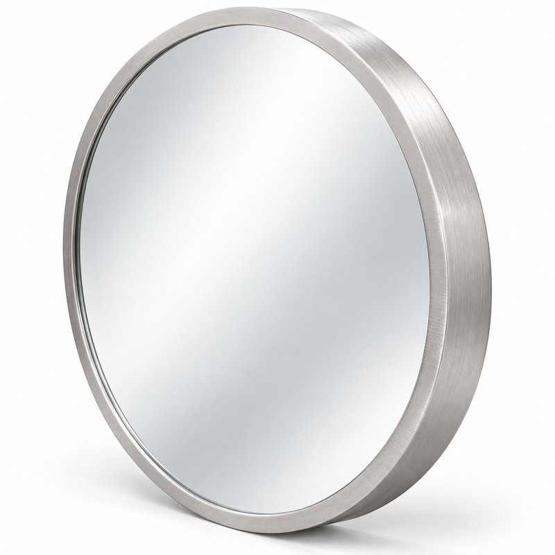 16" Round Metal Framed Wall Mirror - Brushed Nickel