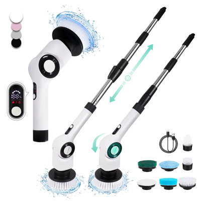 Electric Spin Scrubber, Adjustable Angle 2024 Newest Cordless Cleaning Brush, IPX7 Waterproof Bathroom Scrubber with 7 Replaceable Brush Heads, Power Scrubber for Bathroom Floor Tub Tile
