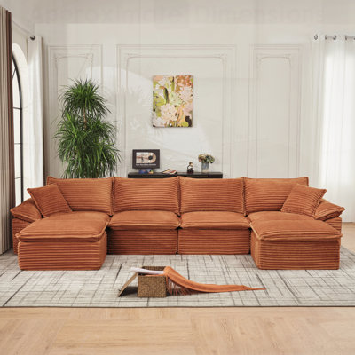 Canapé modulaire - Canapé en U avec repose-pieds mobile, très grand canapé en velours côtelé pour un confort moderne et sans assemblage
