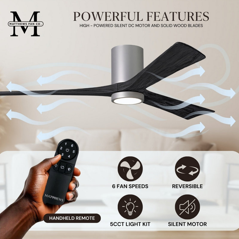 Irene LED Ceiling Fan, Brushed Nickel, Matte Black, 52"