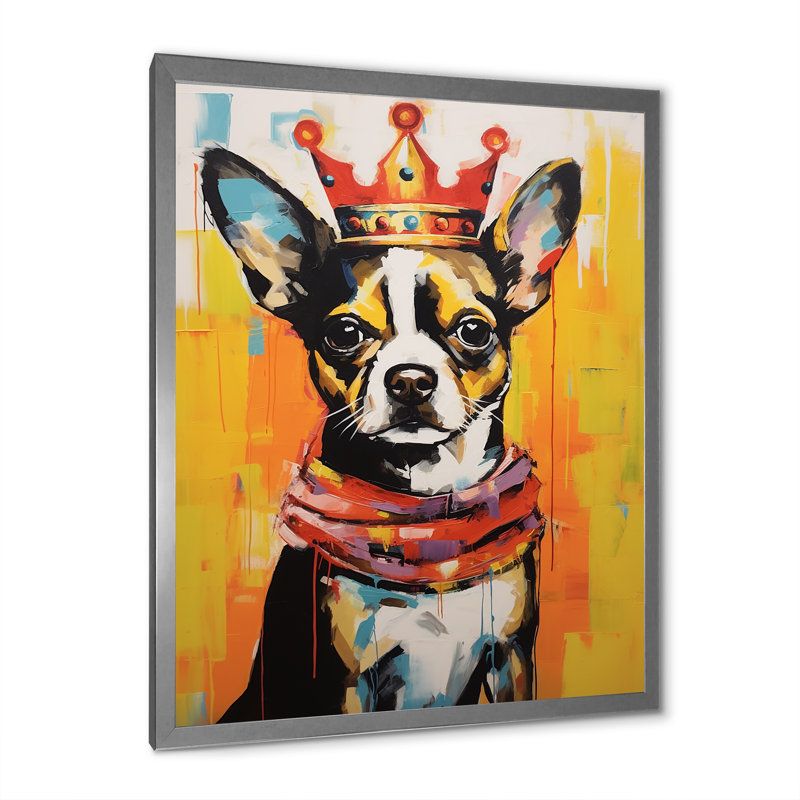 Royal Boston Terrier - art mural chien, Cadre simple argenté, H 32 po x l 16 po x P 1 po