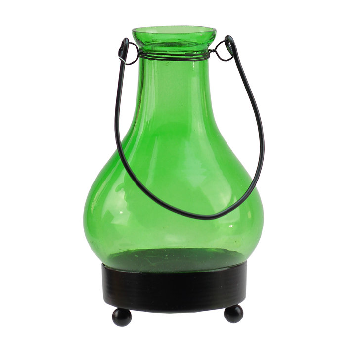 Décoration de bougie théière en verre 6,5 "Inde, Vert transparent