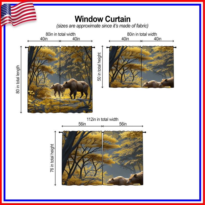 Rideaux obscurcissant Bears In Autumn Forest, 20 po x 50 po - 2 panneaux, Obscurcissement de chambre
