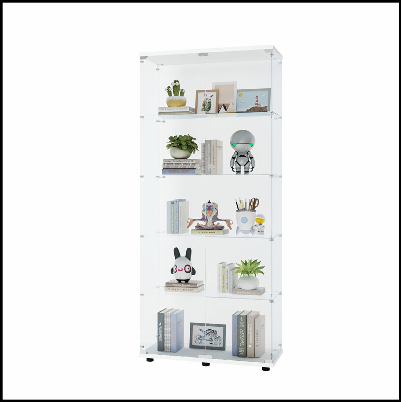 Deux portes vitrées à deux portes avec 5 tablettes élégantes et fonctionnelles pour mettre en valeur les objets de collection et rehausser le décor de la pièce