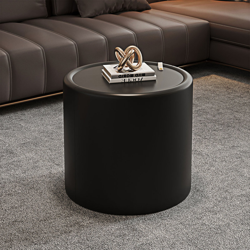 Table basse ronde avec rangement caché, Noir, H 17,73 po x l 19,7 po x P 19,7 po